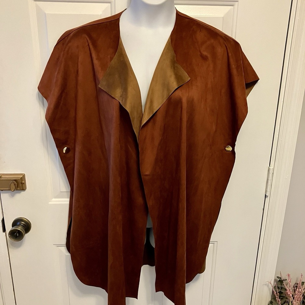 Chico's One Size Brown Rust Poncho Jacket Coat  Faux Suede Open Front Women's